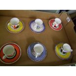 A set of six Wedgwood Clarice Cliff coffee cans and saucers: