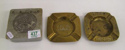 Aluminium J S Fry and Son's commemorative box: plus 2 brass ashtrays.