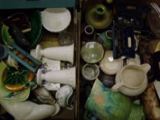 A mixed collection of items to include: Mottled pottery items, Mintons cups and saucers, brass ware,