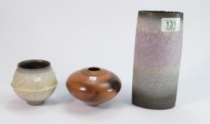 DAVID JAMES WHITE (1934-2011): Two porcelain vases covered in crackle glaze with sprayed