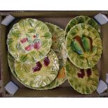 Sarraguemines French Majolica seven piece fruit set: