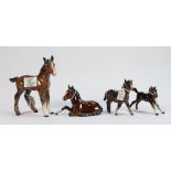 Beswick brown foals to include: Shire foal 951, Shetland foal 1034, Foal lying 915 and a small