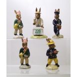 Royal Doulton Bunnykins figures to include: DB75 Fireman (English), DB76 Postman, DB77 Paperboy x