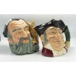 Royal Doulton Large Character Jugs: Mine Host D6468 & Merlin D6529(2)