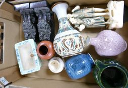 A mixed collection of items to include: Oriental Theme items, painted terracotta lion book ends,