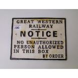 Cast metal Great Weston railway sign: