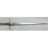 Victorian Italian Cinquedea sword: Broad double edged tapering blade, wire grip & chiselled pommel.