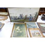 A collection of framed items to include: Oil on Canvas large American History framed item,