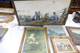 A collection of framed items to include: Oil on Canvas large American History framed item,