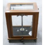 1930 Nivoc Analytical Balance Scales by Griffin & George Ltd, in glazed mahogany case with black