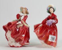 Royal Doulton Lady Figures: Top O The Hill HN1834 & Lilac Time HN2137(2)