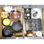 A mixed collection of Kitchenware to include: tins, coffee grinder, weights trays etc (2 trays)