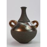Studio Pottery Raku Glazed Handled Vase: makers impress to base, height 20cm