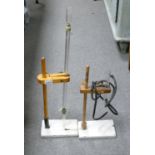 Two Laboratory Wooden Retort stands: both with glass condenser bottles(2)