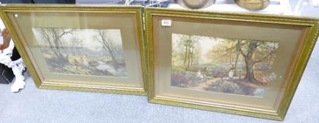 Two Early 20th Century Framed Prints: of children at play in the woods, in gilt effect frames, 29
