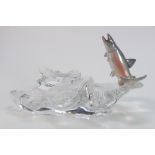 Austrian Glass & Pottery Figure of Salmon Leaping from River: length 26cm