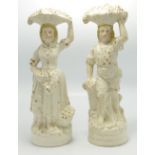 Staffordshire Figures of Couple carrying baskets of fruit: height 27cm(2)