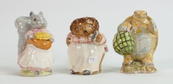 Beswick Beatrix Potter figures: Mrs Tiggy Winkle, Mr Alderman Ptolemy & Goody Tiptoes, all Bp3b(3)