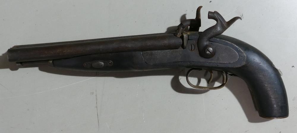 19th century double barrel Percussion pistol: - Image 2 of 3