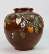 Large Chinese Enameled & Embossed Hand Beaten Copper Vase: height 21cm