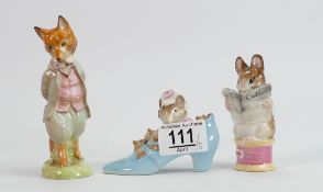 Beswick Beatrix Potter figures: Foxy Whiskered Gentleman, Tailor of Gloucester & The Old Women Who