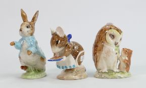 Beswick Beatrix Potter figures: Appley Dapply , Peter Rabbit & Old Mrs Brown, all BP3b(3)