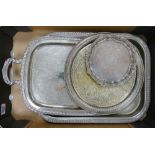 A collection of Silver plated items to include: Galleried tray, fretted platters etc