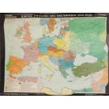 A collection of 6 large wall educational rolling european maps: largest 214cm(6)