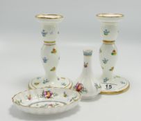 Minton Floral Decorated Candlesticks: height 15cm together with Spode similar items(4)