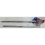 Modern Scottish Basket Hilted sword: Double fullered blade with thistles & Scottish emblems.