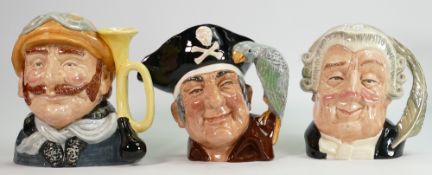 Royal Doulton Large Character Jugs: The Lawyer D6498, Veteran Motorist D6633 & Long John Silver