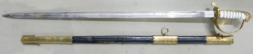 Current Pattern Elizabeth II Naval Dress sword: Some wear noted to scabbard.