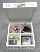 A collection of vintage ladies costume jewellery: in painted wood box.