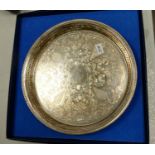 Large Boxed Silver Plate galleried tray: diameter 39cm