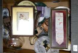 A mixed collection of items to include: Brass Ware, Framed Stevenagraph , Bone Daughts Part Set &