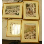 Series of 4 Portuguese Oil On Board Village Life Framed Pictures: signed Hipilito Hunal(4)