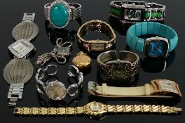 A collection of ladies costume jewellery watches: including bracelet and ring watches,