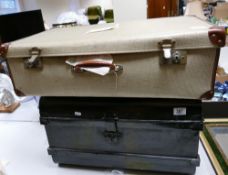 Metal Traveling Trunk & Vintage Cardboard type Suitcase(2)
