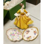 Royal Doulton Lady figure Stephanie HN2807: together with Minton & Hammersley small pin trays(3)