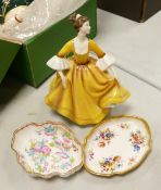 Royal Doulton Lady figure Stephanie HN2807: together with Minton & Hammersley small pin trays(3)