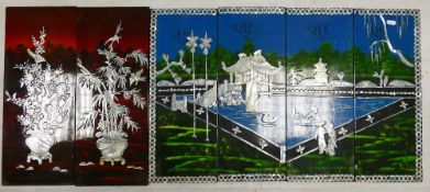 Two Sets Chinese Lacquered Panels: combined size of largest set 77cm x 50cm(6)