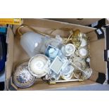 A mixed collection of items to include: brass & silver plated pot, candlesticks, picture frames etc