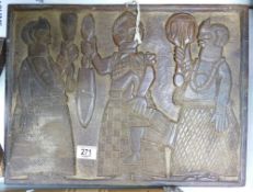 Large African Hardwood Carved Panel: 35 x 47cm