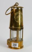 Brass miners lamp by Eccles: The Protector type 6 26cm high, excl. hook.