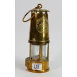 Brass miners lamp by Eccles: The Protector type 6 26cm high, excl. hook.