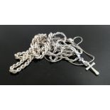 A collection of Silver necklaces and chains, 49g: