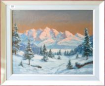 R Serson oil on canvas mountain landscape: Measuring 50cm x 60cm excl. frame.