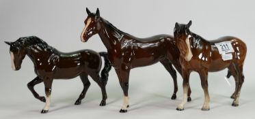 Beswick Horses to include: Unmarked Stocky Jogging Mare H855, Bois Roussel Racehore 701 & Mare