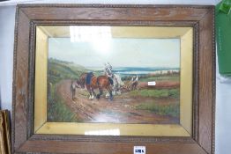 W Shepard Framed Oil on Board titled Tilling The Land 1912: 29 x 45cm