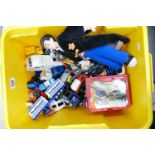 A mixed collection of items to include: Harry Potter figures, die cast cars & vehicles etc